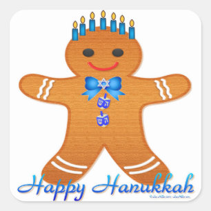 Judaica Hanukkah Gingerbread Man Menorah Square Sticker