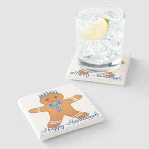 Judaica Hanukkah Gingerbread Man Menorah Stone Coaster