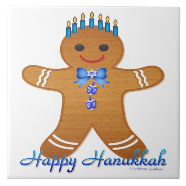 Judaica Hanukkah Gingerbread Man Menorah Tile (Front)