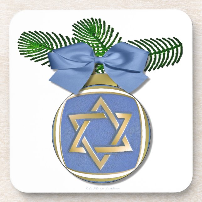 Judaica Hanukkah Star Of David Ornament Print Coaster (Front)