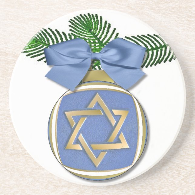 Judaica Hanukkah Star Of David Ornament Print Coaster (Front)