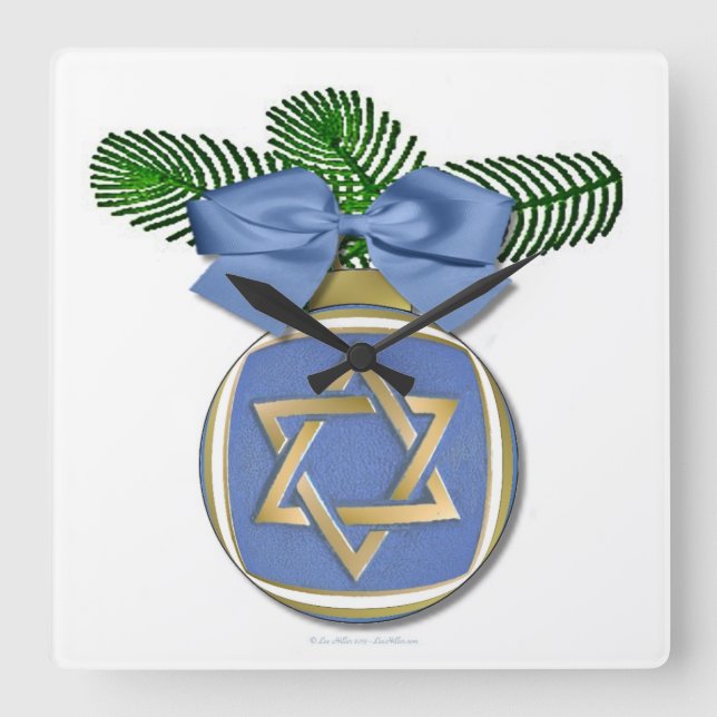 Judaica Hanukkah Star Of David Ornament Print Square Wall Clock (Front)