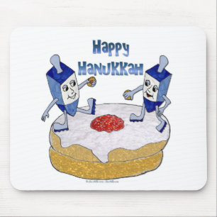 Judaica Happy Hanukkah Dancing Dreidels Doughnut Mouse Mat