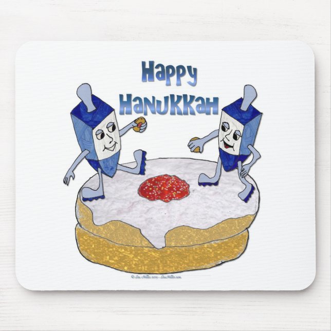 Judaica Happy Hanukkah Dancing Dreidels Doughnut Mouse Mat (Front)