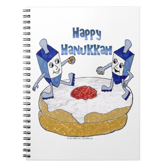Judaica Happy Hanukkah Dancing Dreidels Doughnut Notebook (Front)