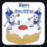 Judaica Happy Hanukkah Dancing Dreidels Doughnut Square Sticker<br><div class="desc">You are viewing The Lee Hiller Designs Collection of Home and Office Decor,  Apparel,  Gifts and Collectibles. The Designs include Lee Hiller Photography and Mixed Media Digital Art Collection. You can view her Nature photography at http://HikeOurPlanet.com/ and follow her hiking blog within Hot Springs National Park.</div>