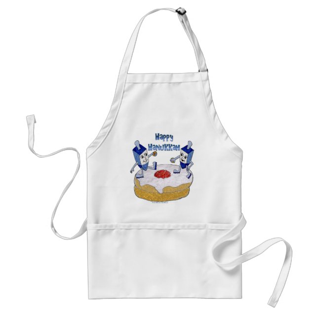 Judaica Happy Hanukkah Dancing Dreidels Doughnut Standard Apron (Front)