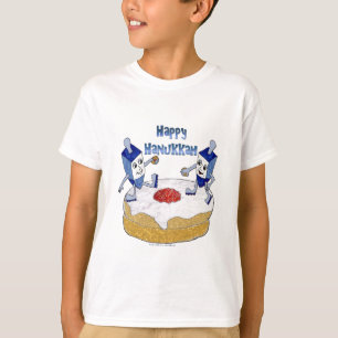 Judaica Happy Hanukkah Dancing Dreidels Doughnut T-Shirt