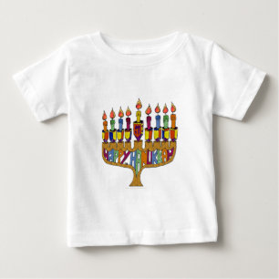 Judaica Happy Hanukkah Dreidel Menorah Baby T-Shirt