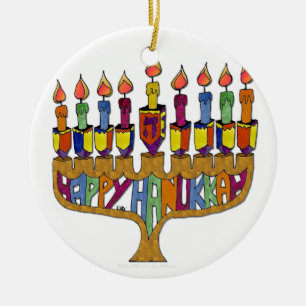 Judaica Happy Hanukkah Dreidel Menorah Ceramic Tree Decoration