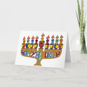 Judaica Happy Hanukkah Dreidel Menorah Holiday Card