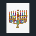 Judaica Happy Hanukkah Dreidel Menorah Holiday Postcard<br><div class="desc">You are viewing The Lee Hiller Designs Collection of Home and Office Decor,  Apparel,  Gifts and Collectibles. The Designs include Lee Hiller Photography and Mixed Media Digital Art Collection. You can view her Nature photography at http://HikeOurPlanet.com/ and follow her hiking blog within Hot Springs National Park.</div>