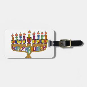 Judaica Happy Hanukkah Dreidel Menorah Luggage Tag