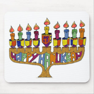 Judaica Happy Hanukkah Dreidel Menorah Mouse Mat