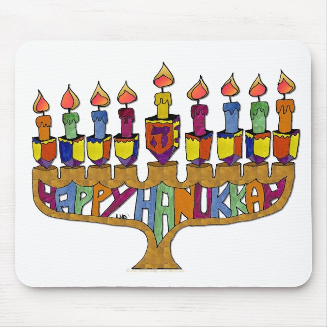 Judaica Happy Hanukkah Dreidel Menorah Mouse Mat (Front)