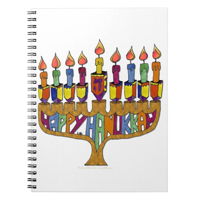 Judaica Happy Hanukkah Dreidel Menorah Notebook (Front)