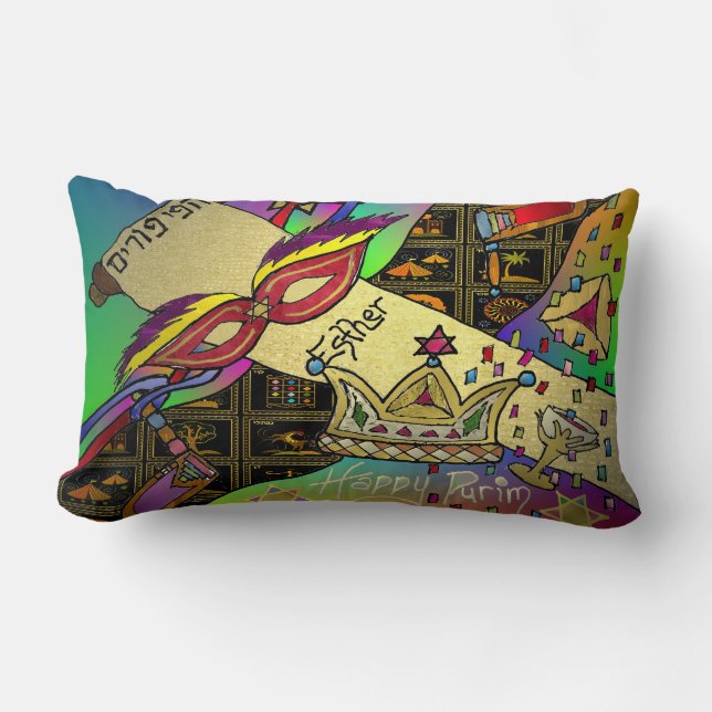 Judaica Happy Purim Jewish Holiday Throw Pillow (Front)