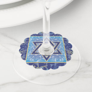 Judaica Jewish Star of David  Wine Charm Blue