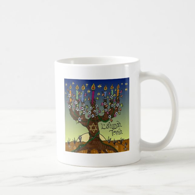 Judaica L'shanah Tovah Tree Of Life Gifts Apparel Coffee Mug (Right)