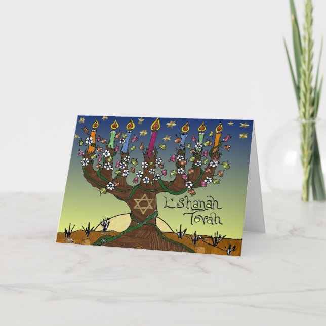 Judaica L'shanah Tovah Tree Of Life Gifts Apparel Holiday Card (Front)