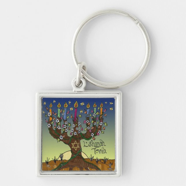Judaica L'shanah Tovah Tree Of Life Gifts Apparel Key Ring (Front)