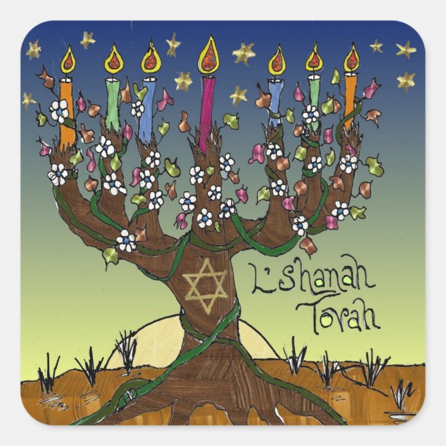 Judaica L'shanah Tovah Tree Of Life Gifts Apparel Square Sticker (Front)