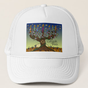 Judaica L'shanah Tovah Tree Of Life Gifts Apparel Trucker Hat