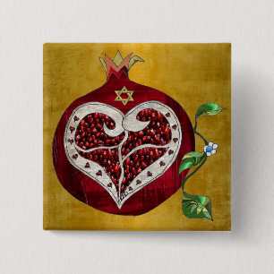 Judaica Pomegranate Heart Hanukkah Rosh Hashanah 15 Cm Square Badge