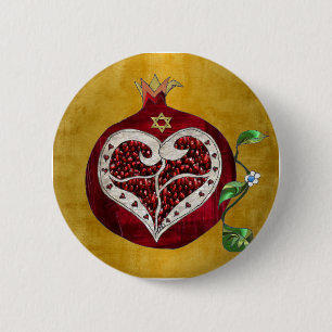 Judaica Pomegranate Heart Hanukkah Rosh Hashanah 6 Cm Round Badge