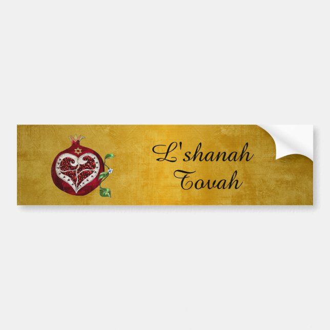 Judaica Pomegranate Heart Hanukkah Rosh Hashanah Bumper Sticker (Front)