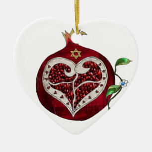 Judaica Pomegranate Heart Hanukkah Rosh Hashanah Ceramic Tree Decoration