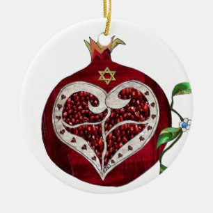 Judaica Pomegranate Heart Hanukkah Rosh Hashanah Ceramic Tree Decoration
