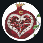 Judaica Pomegranate Heart Hanukkah Rosh Hashanah Classic Round Sticker<br><div class="desc">You are viewing The Lee Hiller Designs Collection of Home and Office Decor,  Apparel,  Gifts and Collectibles. The Designs include Lee Hiller Photography and Mixed Media Digital Art Collection. You can view her Nature photography at http://HikeOurPlanet.com/ and follow her hiking blog within Hot Springs National Park.</div>