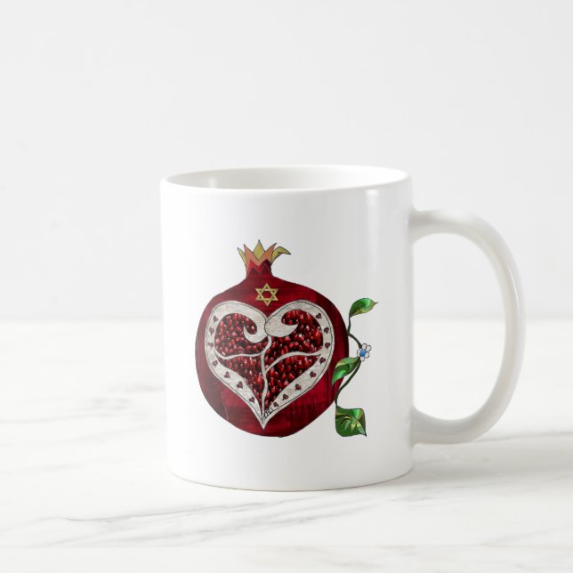 Judaica Pomegranate Heart Hanukkah Rosh Hashanah Coffee Mug (Right)