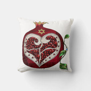 Judaica Pomegranate Heart Hanukkah Rosh Hashanah Cushion