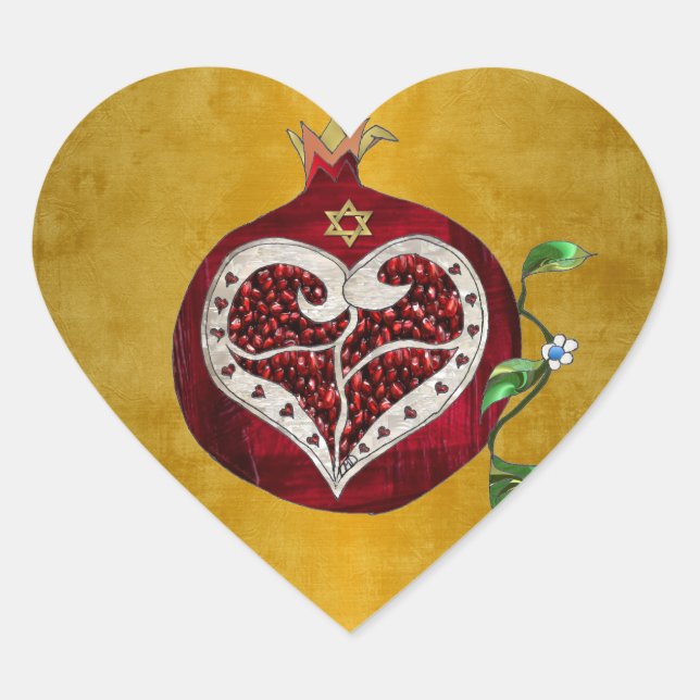 Judaica Pomegranate Heart Hanukkah Rosh Hashanah Heart Sticker (Front)