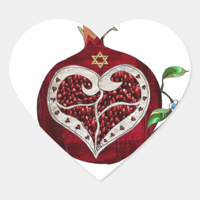 Judaica Pomegranate Heart Hanukkah Rosh Hashanah Heart Sticker (Front)