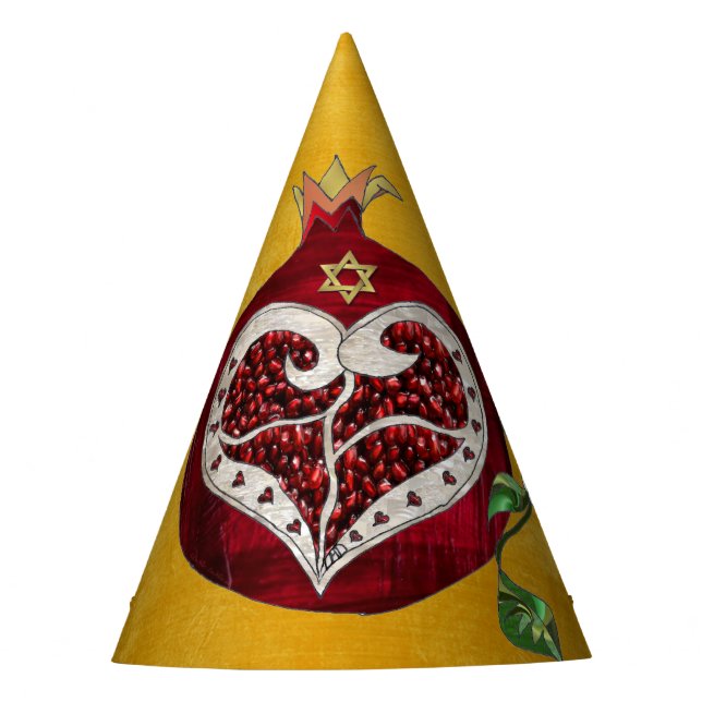 Judaica Pomegranate Heart Hanukkah Rosh Hashanah Party Hat (Front)