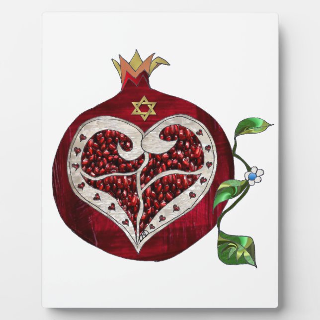 Judaica Pomegranate Heart Hanukkah Rosh Hashanah Plaque (Front)