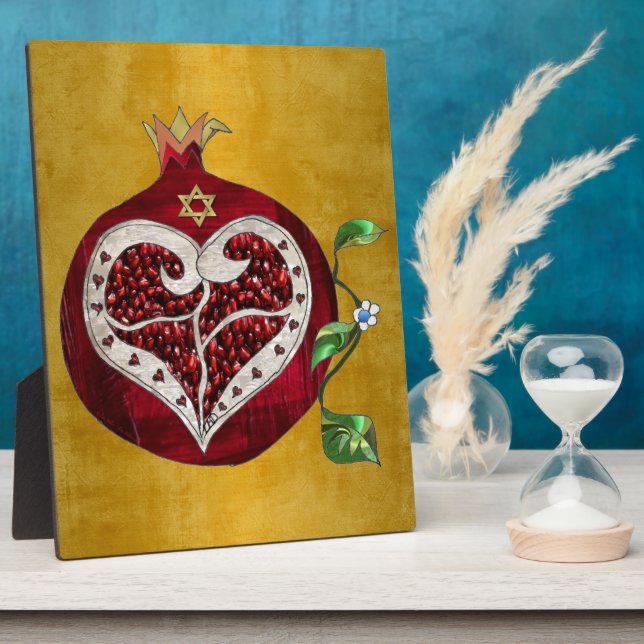 Judaica Pomegranate Heart Hanukkah Rosh Hashanah Plaque (Side)