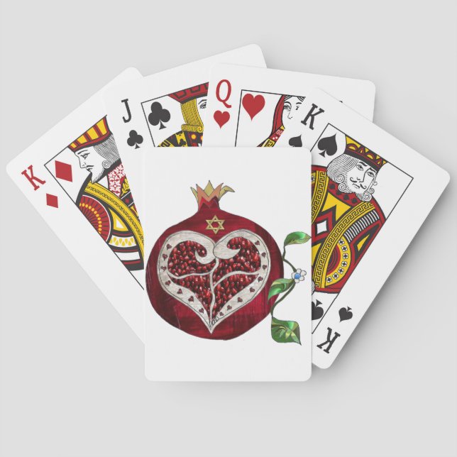 Judaica Pomegranate Heart Hanukkah Rosh Hashanah Playing Cards (Back)