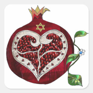Judaica Pomegranate Heart Hanukkah Rosh Hashanah Square Sticker