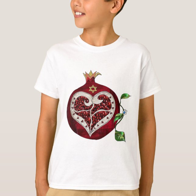 Judaica Pomegranate Heart Hanukkah Rosh Hashanah T-Shirt (Front)