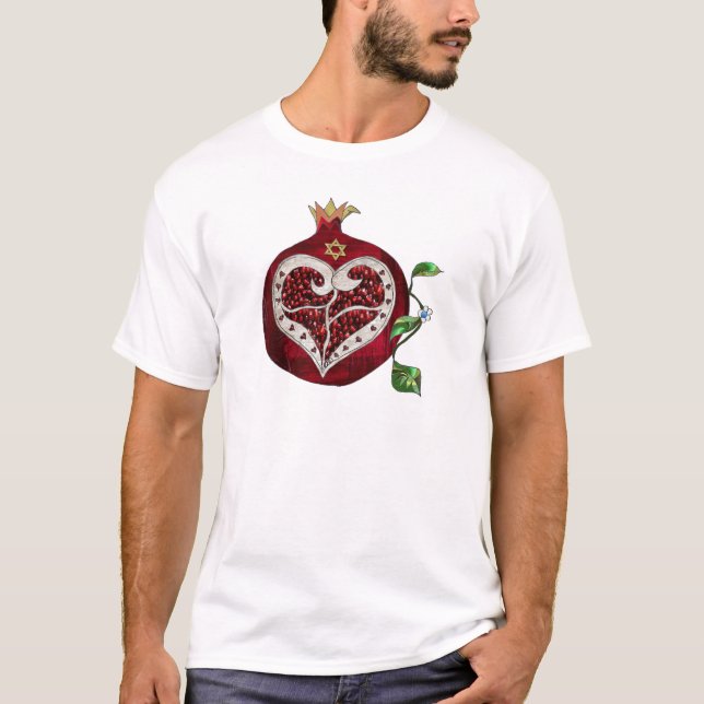 Judaica Pomegranate Heart Hanukkah Rosh Hashanah T-Shirt (Front)