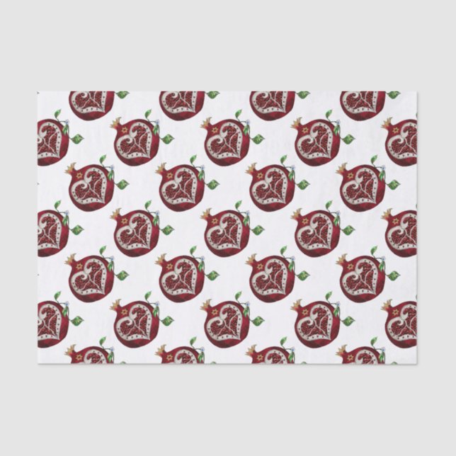 Judaica Pomegranate Heart Hanukkah Rosh Hashanah Tissue Paper (Front)