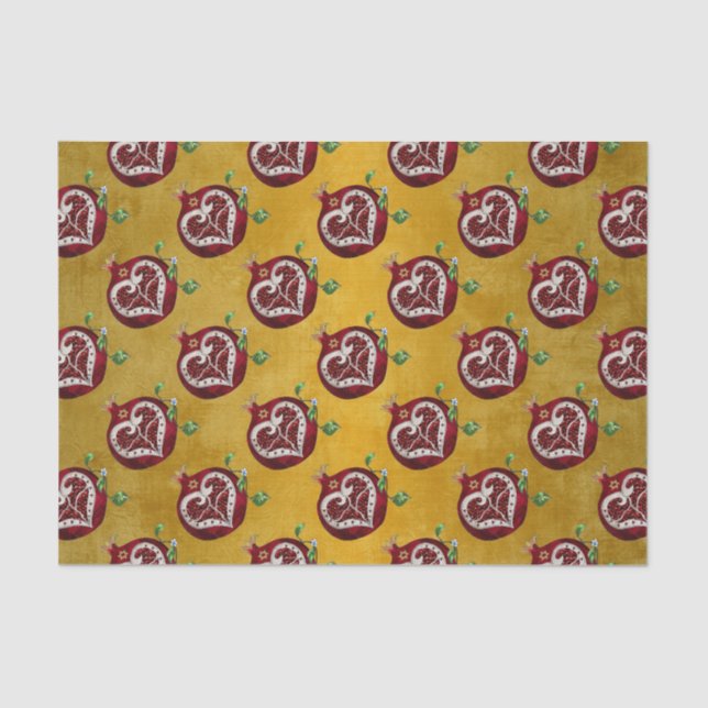 Judaica Pomegranate Heart Hanukkah Rosh Hashanah Tissue Paper (Front)