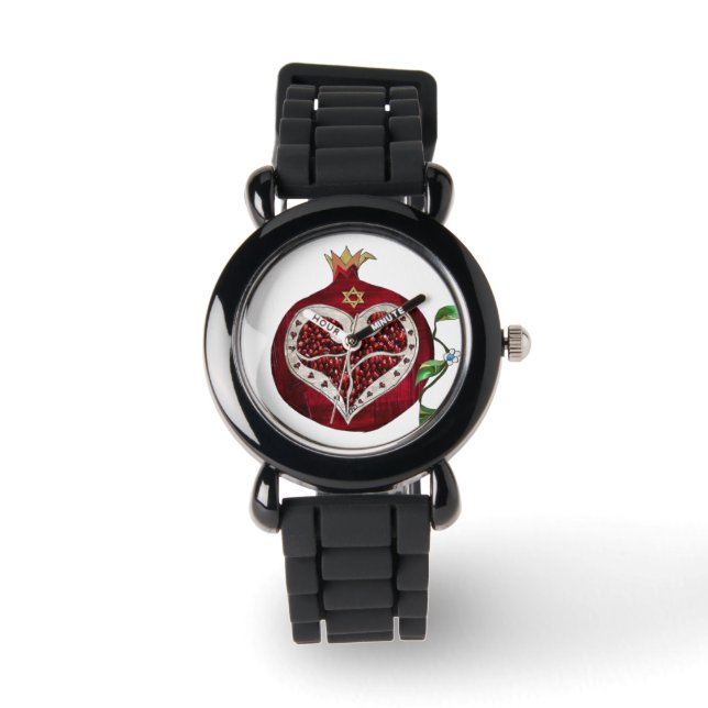 Judaica Pomegranate Heart Hanukkah Rosh Hashanah Watch (Front)