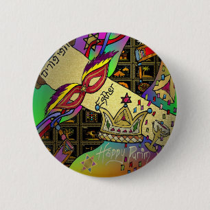 Judaica Purim Esther Celebration Art Print 6 Cm Round Badge