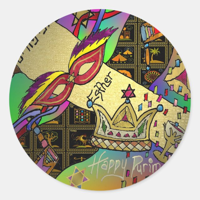 Judaica Purim Esther Celebration Art Print Classic Round Sticker (Front)