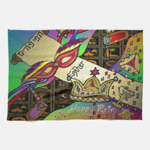 Judaica Purim Esther Celebration Art Print Tea Towel